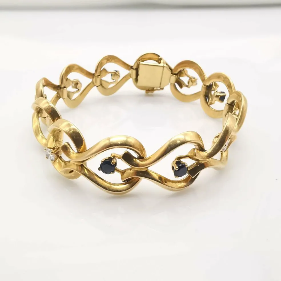 Bracelet or jaune diamants et saphirs