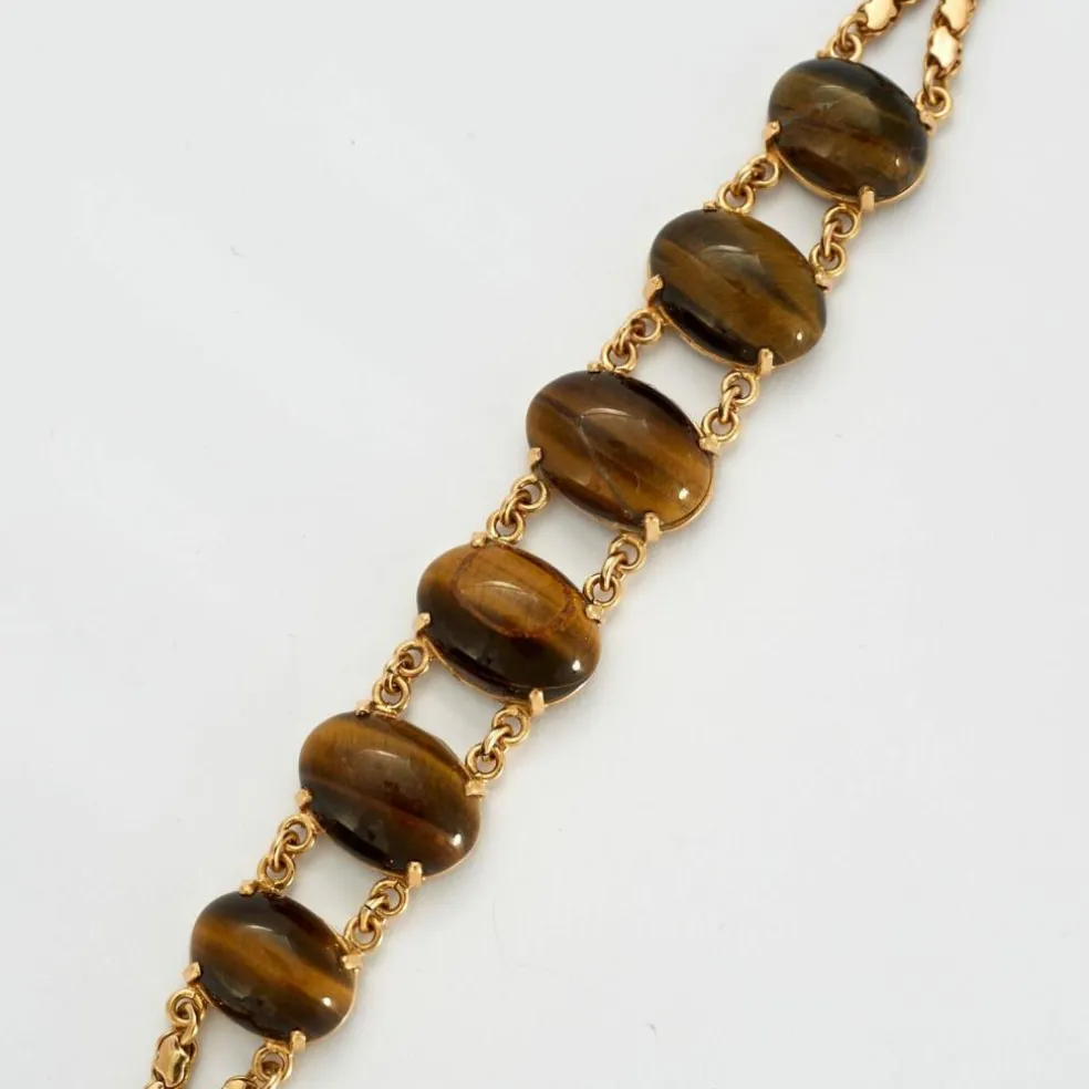 Bracelet or jaune et œil de tigre