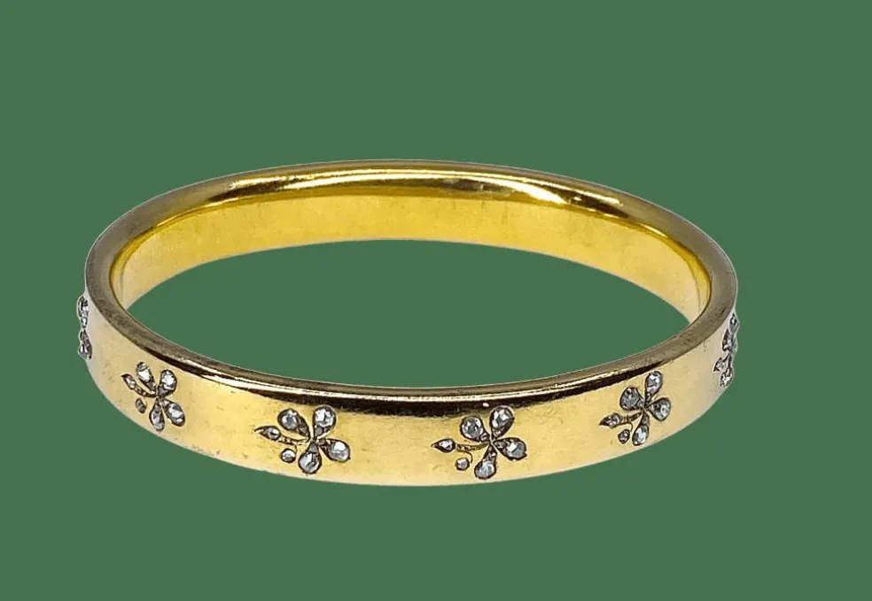 Bracelet or jaune fleurs diamants