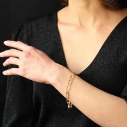 Bracelet or jaune gourmette maillons rectangulaires