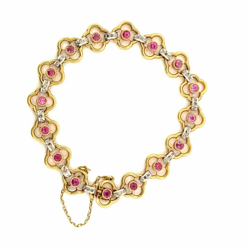 Bracelet Or Jaune 18k Rubis & Diamants