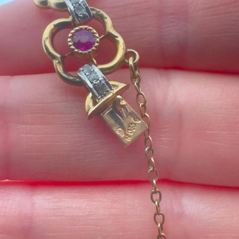 Bracelet Or Jaune 18k Rubis & Diamants