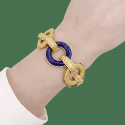 Bracelet or jaune, lapis lazuli.