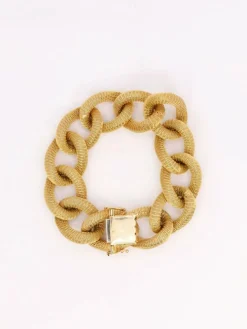 Bracelet or jaune maillons texturés ovales