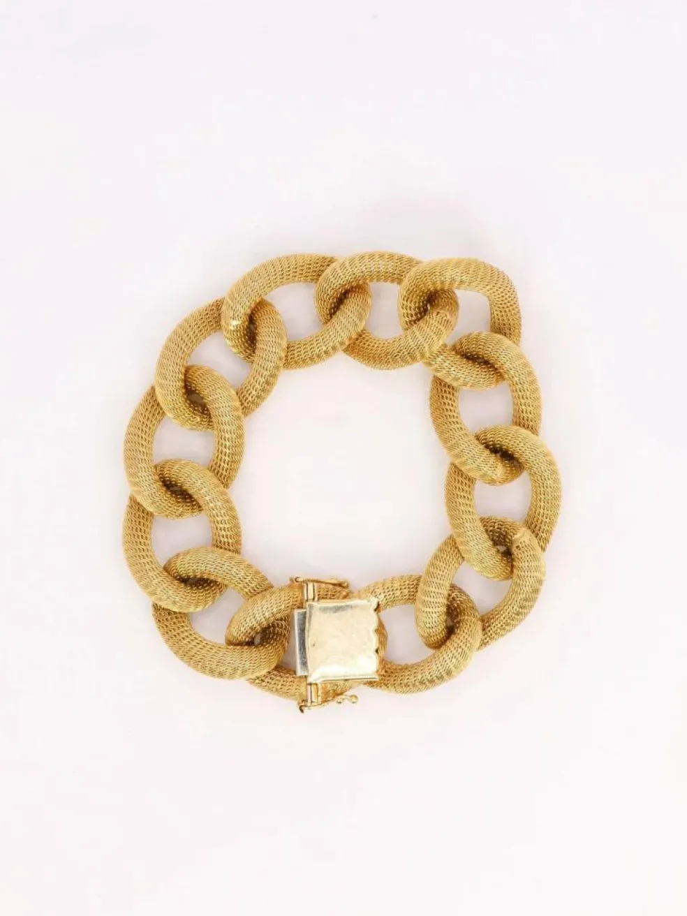 Bracelet or jaune maillons texturés ovales