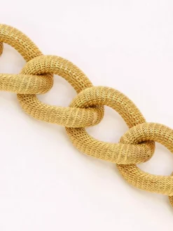 Bracelet or jaune maillons texturés ovales
