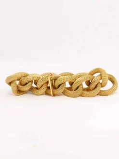 Bracelet or jaune maillons texturés ovales