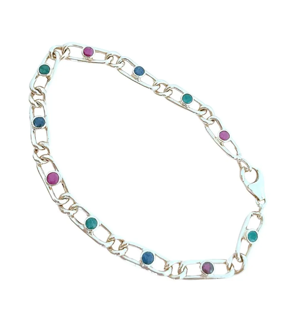 Bracelet or jaune émeraudes rubis saphirs