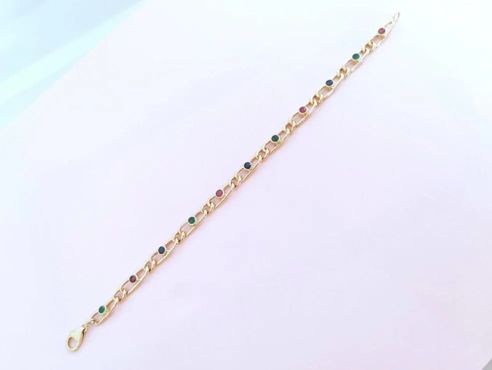 Bracelet or jaune émeraudes rubis saphirs