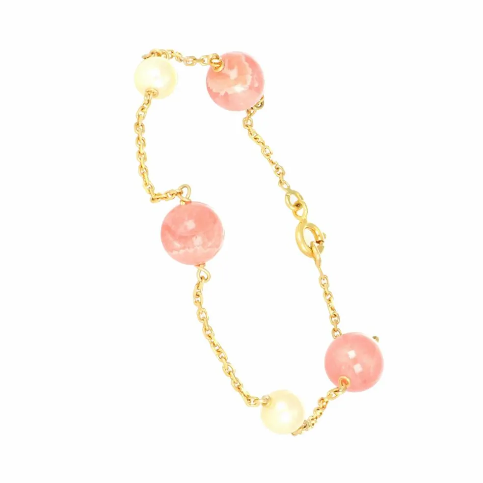 Bracelet Or Jaune Perle et Rhodochrosite