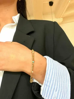 Bracelet or jaune perles turquoises