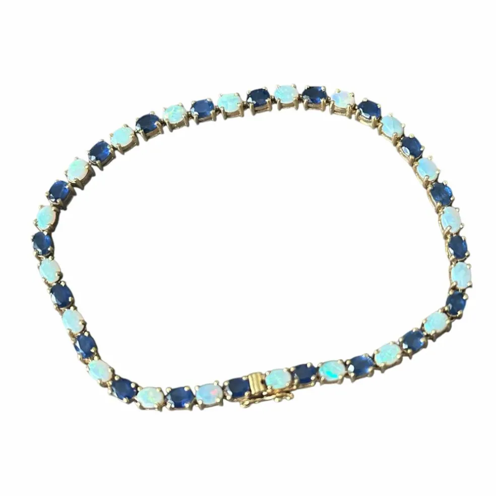Bracelet or jaune, saphirs et opales