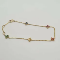 Bracelet or jaune serti de fleurs saphir multi-couleur