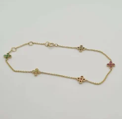 Bracelet or jaune serti de fleurs saphir multi-couleur