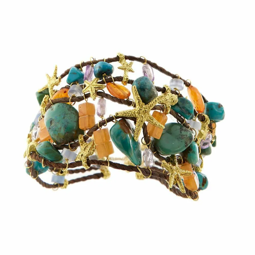 Bracelet Or jaune Turquoise Améthyste Cornaline