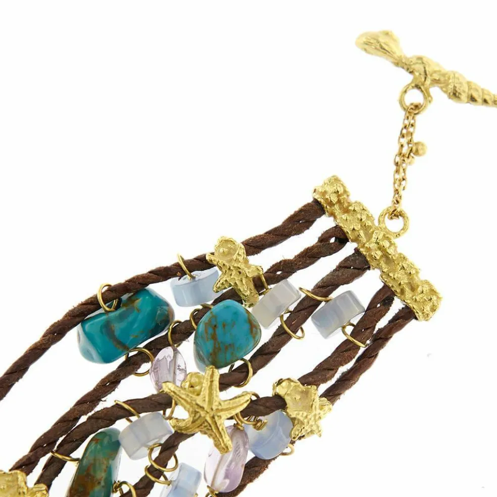 Bracelet Or jaune Turquoise Améthyste Cornaline