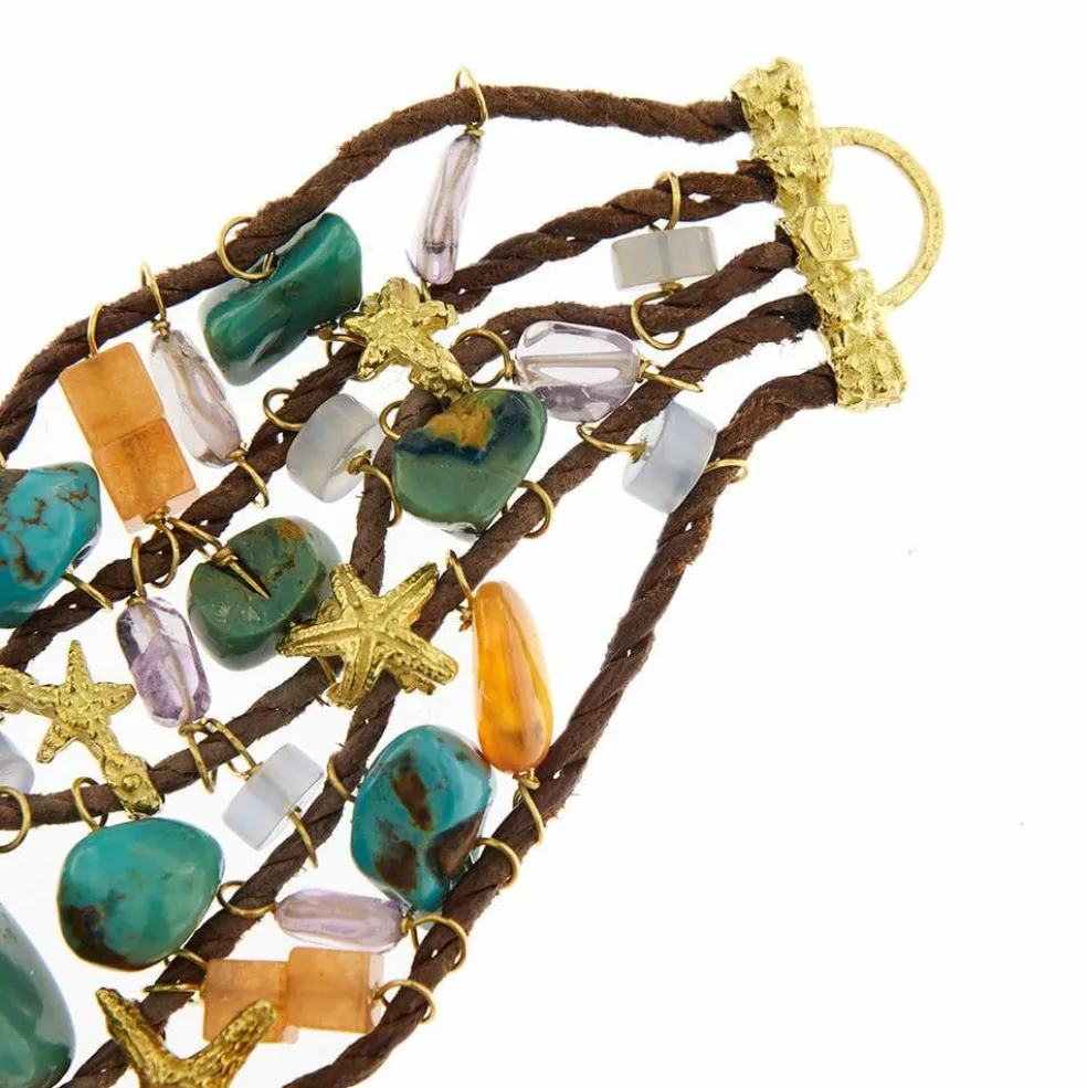 Bracelet Or jaune Turquoise Améthyste Cornaline