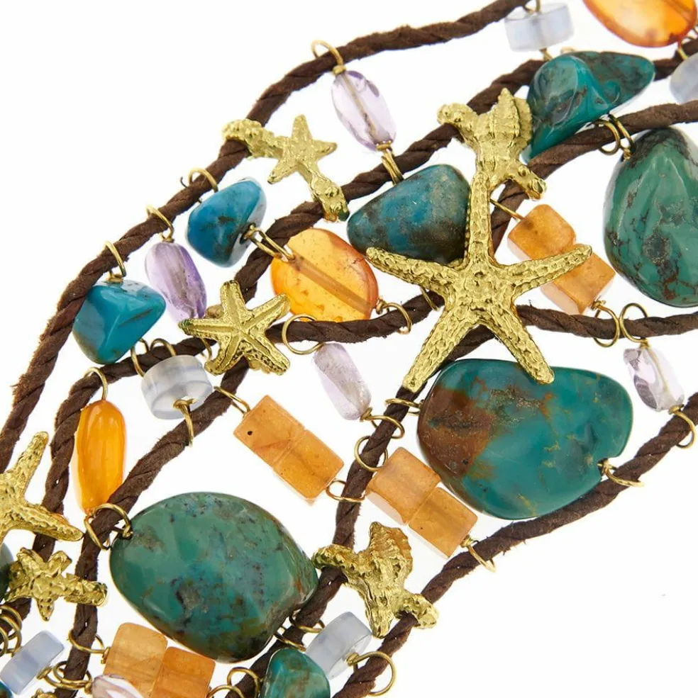Bracelet Or jaune Turquoise Améthyste Cornaline