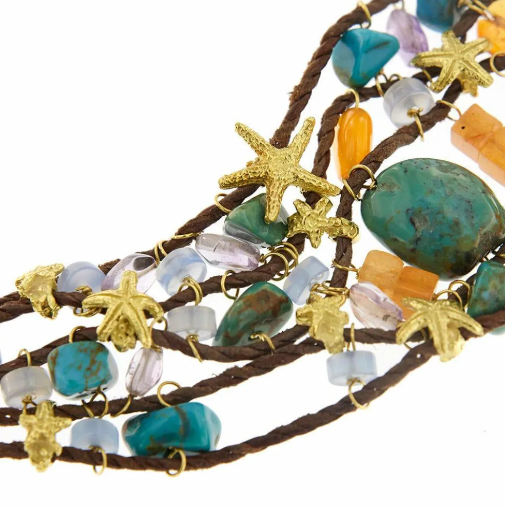 Bracelet Or jaune Turquoise Améthyste Cornaline