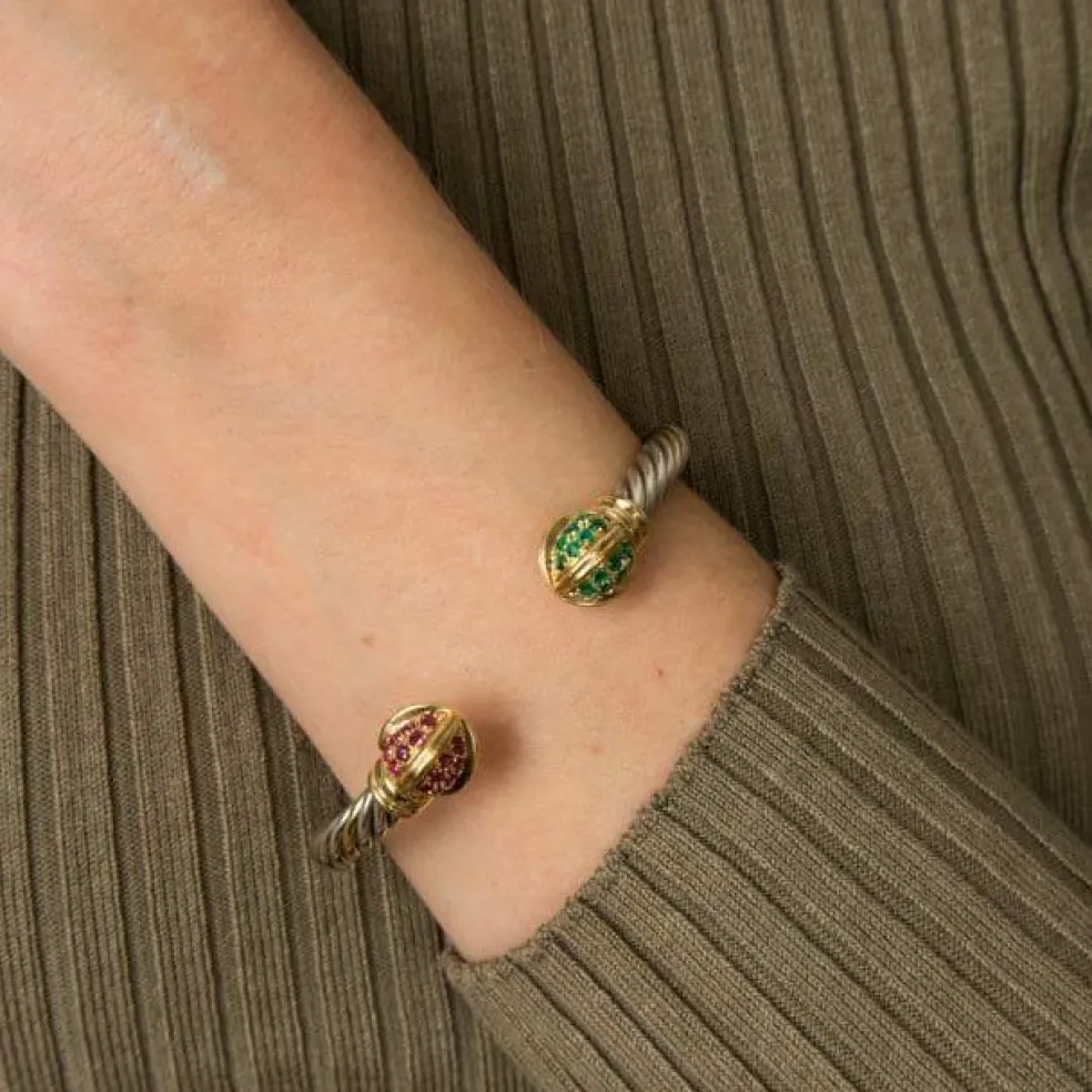 Bracelet ouvert Rubis Emeraudes