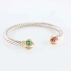 Bracelet ouvert Rubis Emeraudes