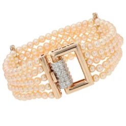 Bracelet perles de cultures rosées diamants et or rose