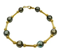 Bracelet perles de Tahiti/ or jaune