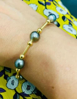 Bracelet perles de Tahiti/ or jaune