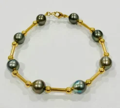 Bracelet perles de Tahiti/ or jaune
