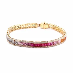 Bracelet rainbow or jaune saphirs et diamants