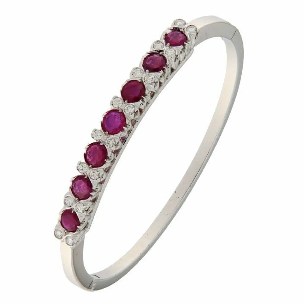 Bracelet rigide Or blanc Diamants Rubis
