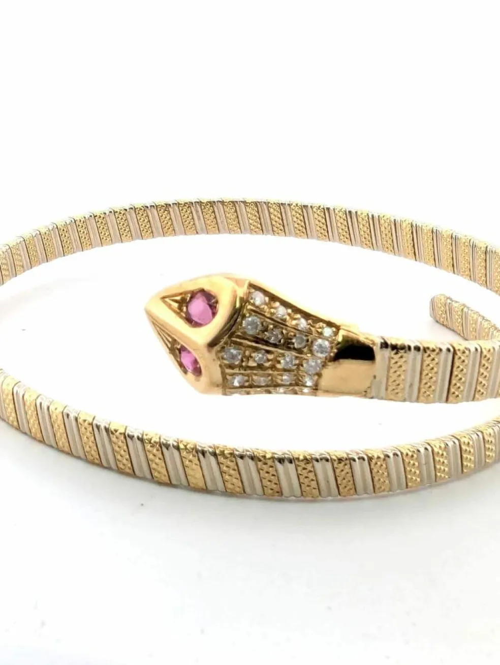 Bracelet rigide or jaune et blanc rubis et diamants