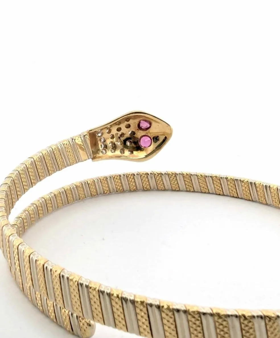 Bracelet rigide or jaune et blanc rubis et diamants