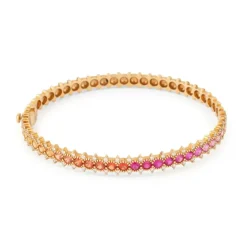 Bracelet rigide ouvrant, or rose et saphirs multicolores