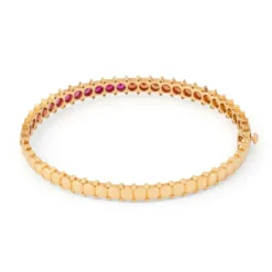 Bracelet rigide ouvrant, or rose et saphirs multicolores