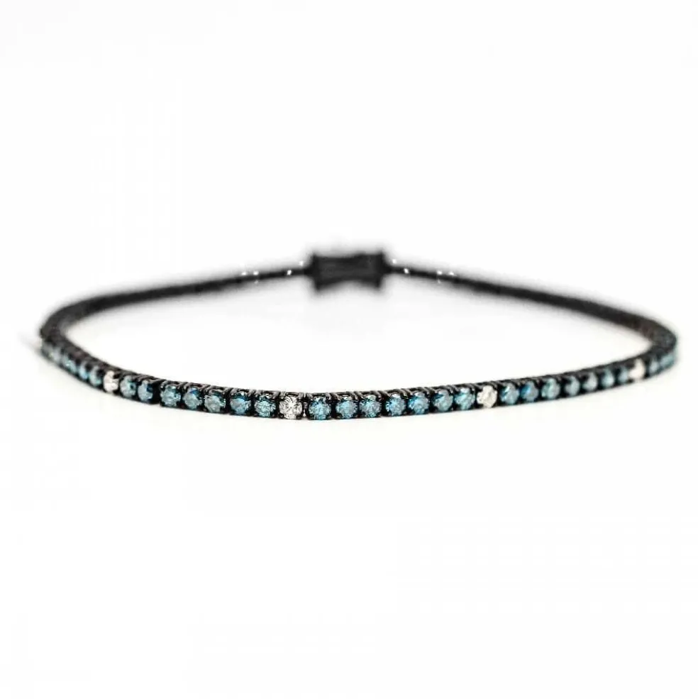 Bracelet Rivière diamants bleus et blancs