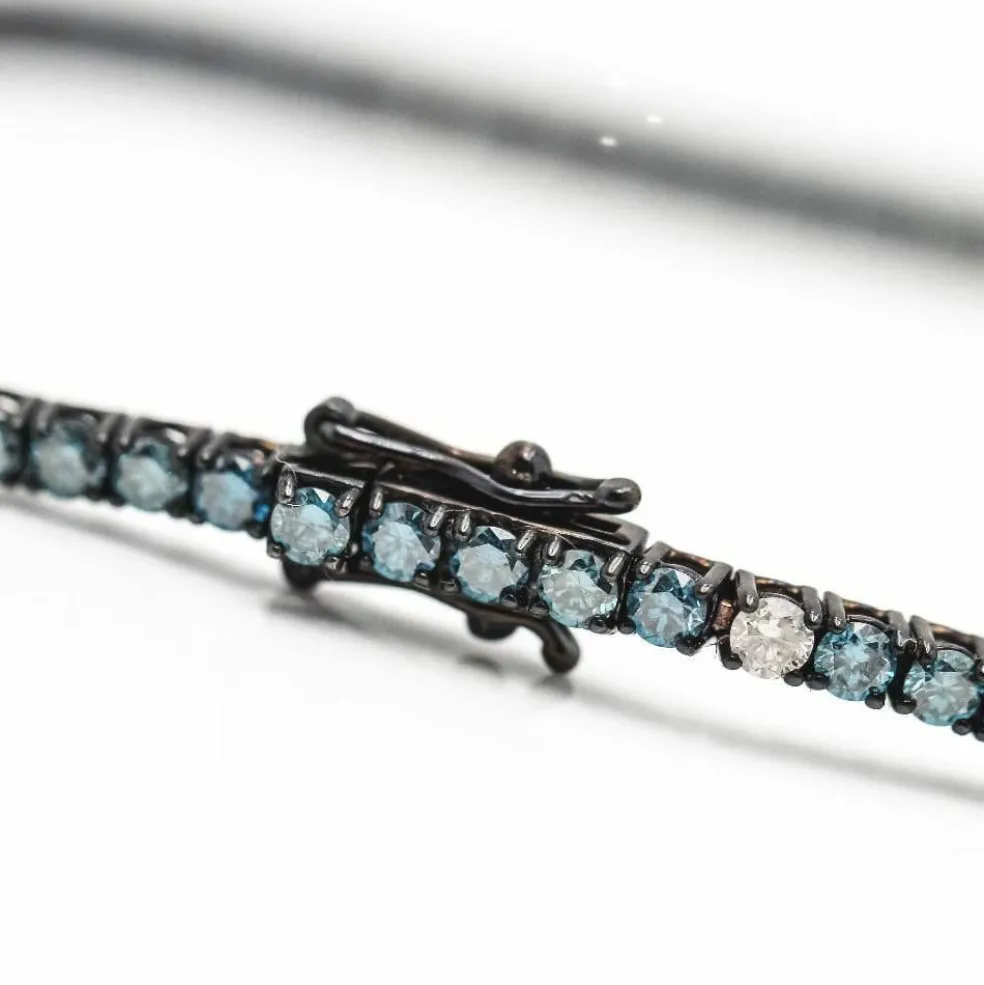 Bracelet Rivière diamants bleus et blancs