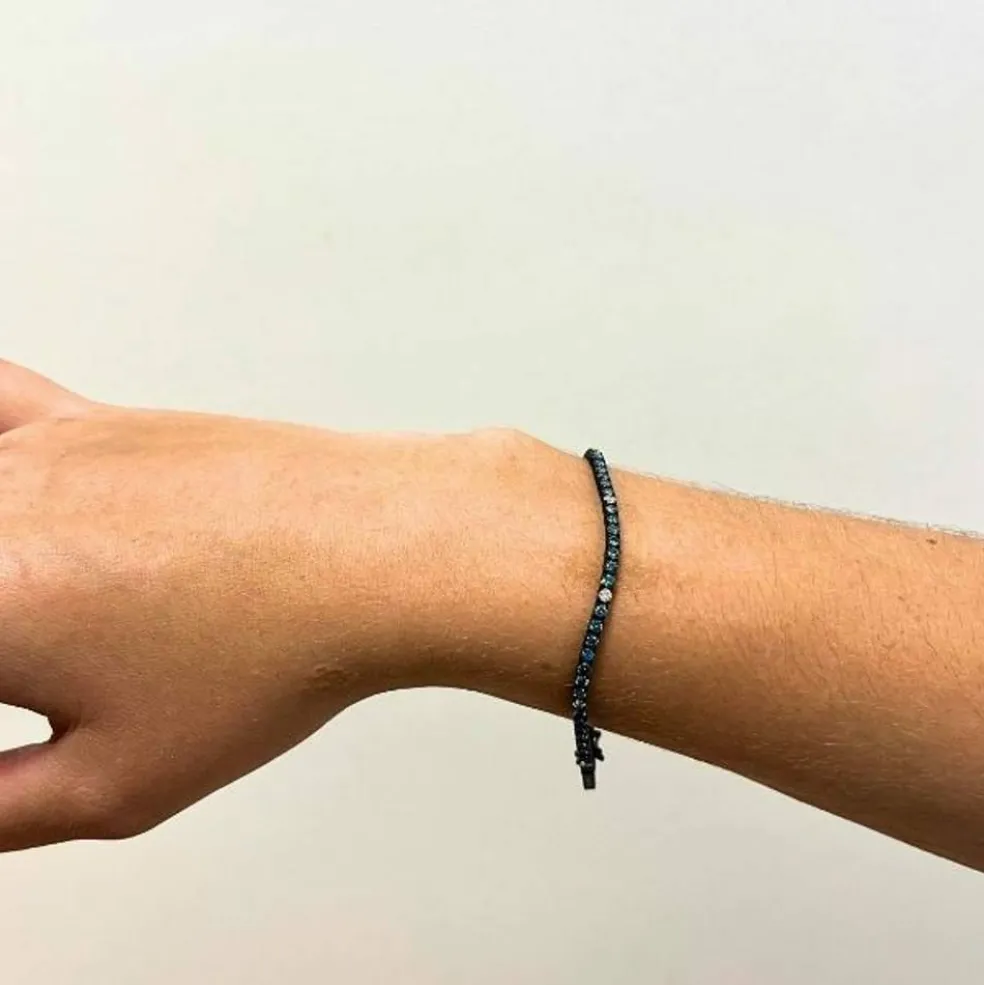 Bracelet Rivière diamants bleus et blancs