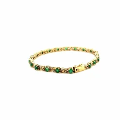 Bracelet Rivière Or Jaune 14k Émeraudes & Diamants