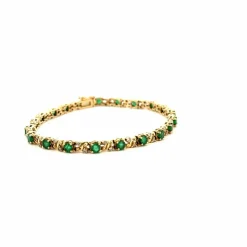 Bracelet Rivière Or Jaune 14k Émeraudes & Diamants