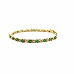 Bracelet Rivière Or Jaune 14k Émeraudes & Diamants