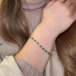 Bracelet Rivière Or Jaune 14k Émeraudes & Diamants