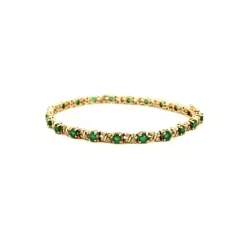 Bracelet Rivière Or Jaune 14k Émeraudes & Diamants