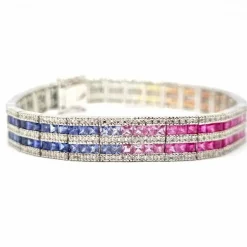 Bracelet rivière saphirs multicolores diamants or blanc