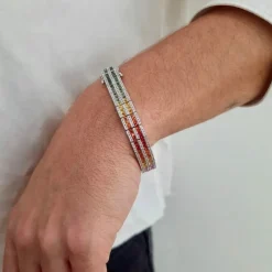 Bracelet rivière saphirs multicolores diamants or blanc