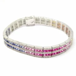 Bracelet rivière saphirs multicolores diamants or blanc