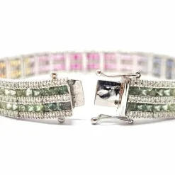 Bracelet rivière saphirs multicolores diamants or blanc