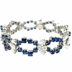 Bracelet rétro à maillons en saphir et diamant