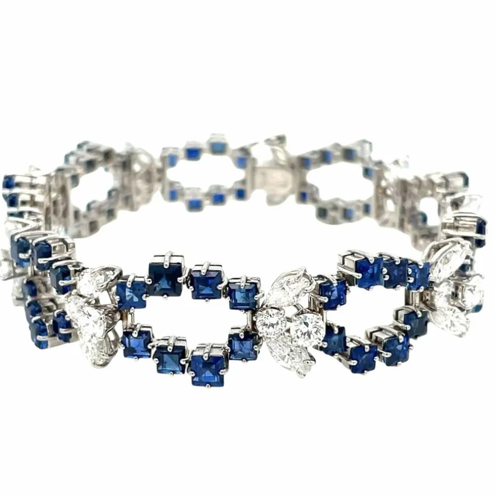 Bracelet rétro à maillons en saphir et diamant