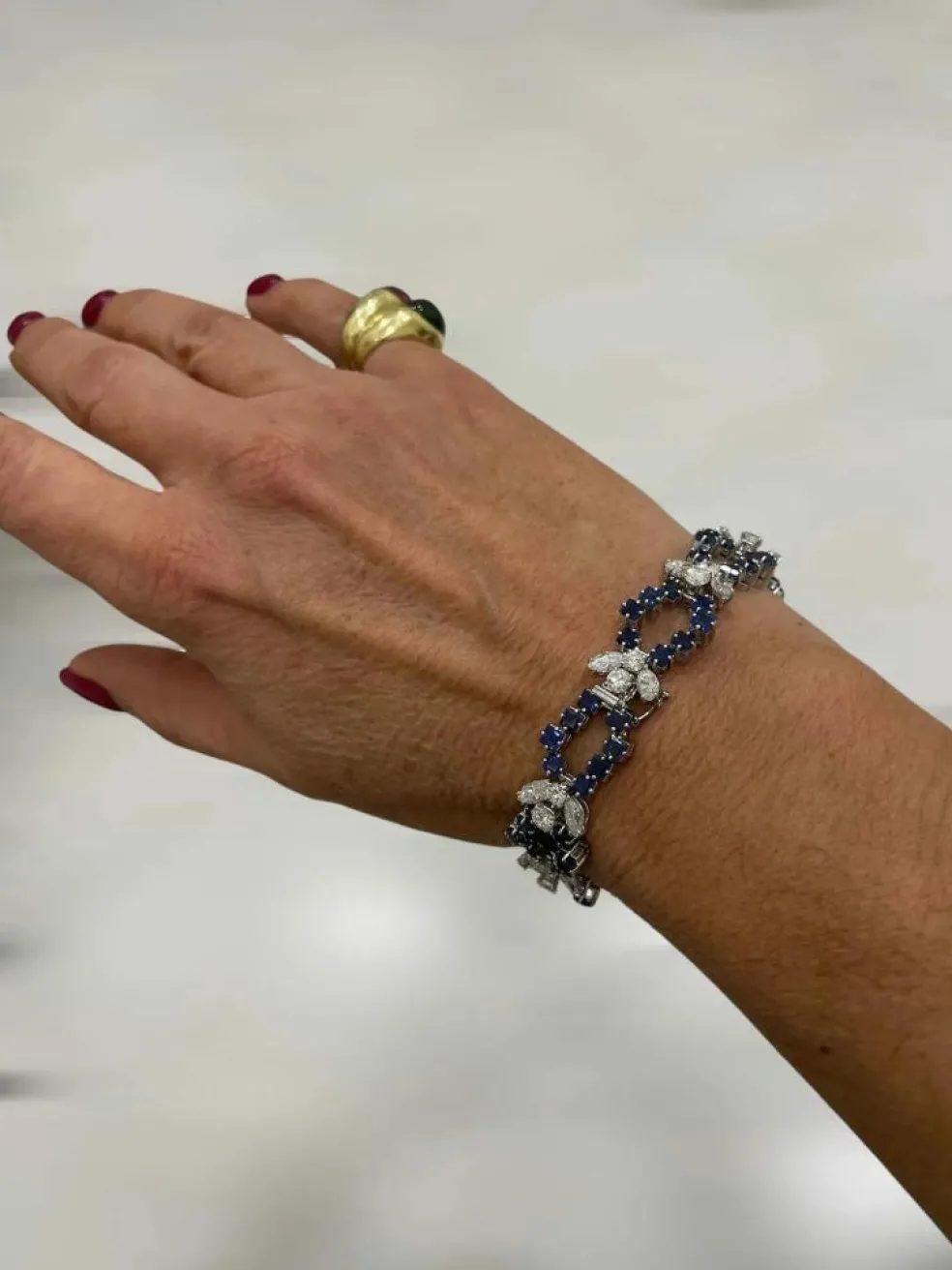 Bracelet rétro à maillons en saphir et diamant